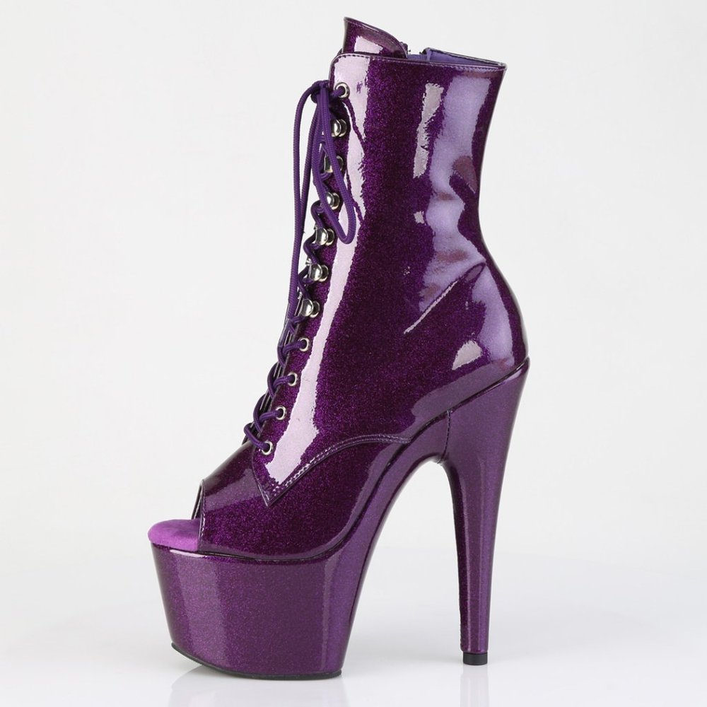 Platform High Heel Glitter Lace Up Ankle Boots